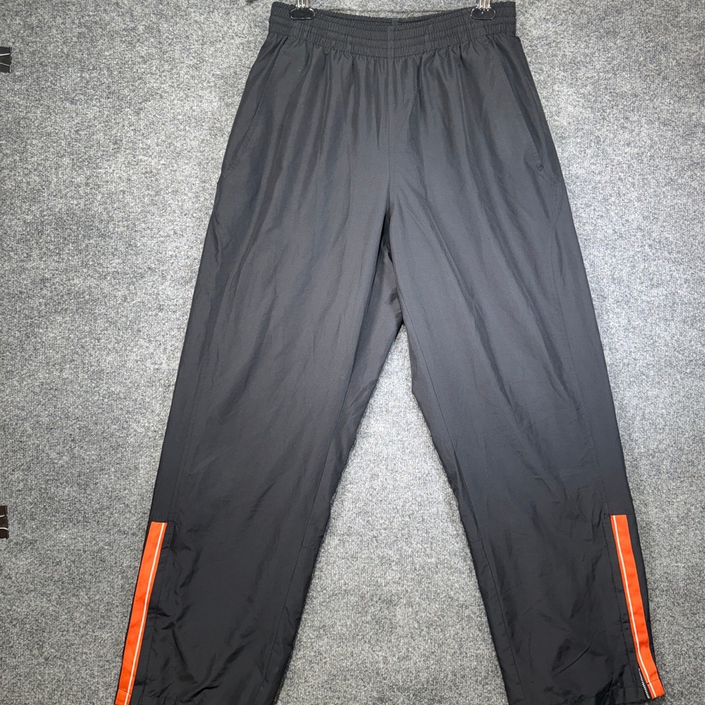 Nike Team Track Pants Mens Large Black Orange Stripe FP Logo Warm Up Vintage 90s